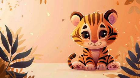 Baby Tiger design file showing detailed pattern with warm orange backdrop and playful leaf details