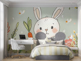 Bunny mural wallpaper creating a peaceful vibe in a baby's nursery