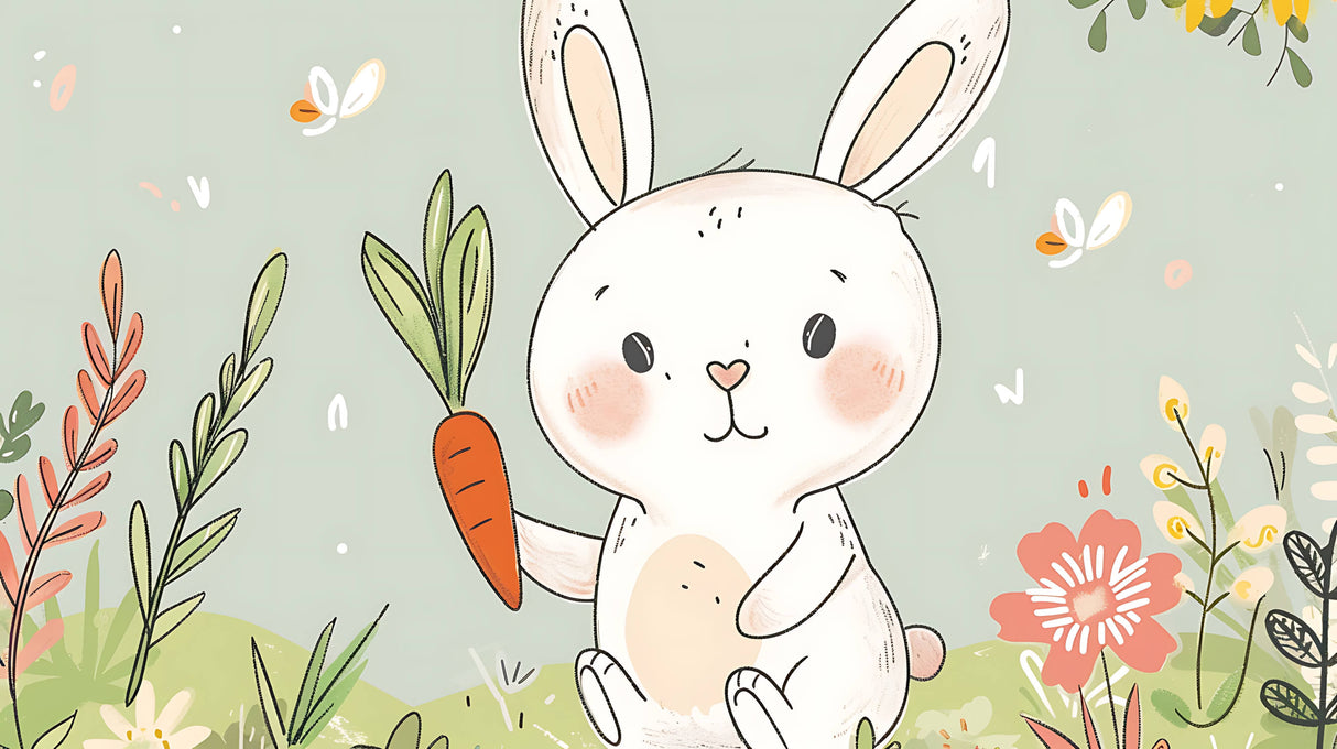Bunny wallpaper design file showing sweet character with carrot and butterfly details