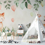 Kids room with Cat and Balloon Wallpaper, showing playful design in natural light