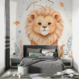 Cute Lion Wallpaper in modern children's bedroom with natural light