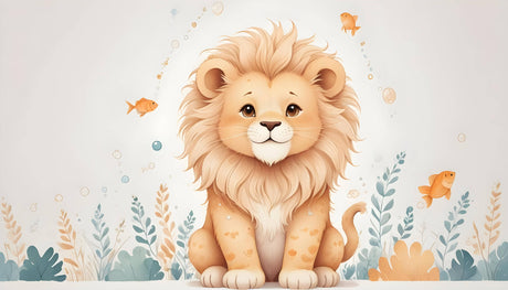 Lion with goldfish design file showing detailed pattern and soft color palette