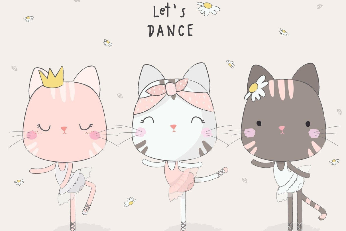 Dancing cats with crown and daisies design file showing pattern details