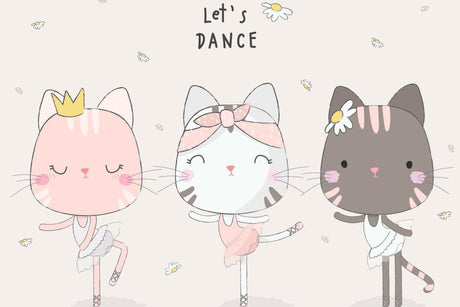 Dancing cats with crown and daisies design file showing pattern details