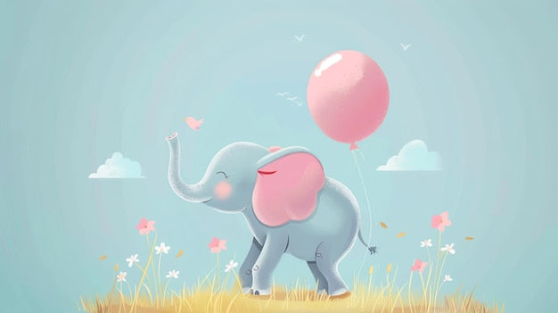Elephant with pink balloon and stars design file showing intricate pattern details and soft color palette