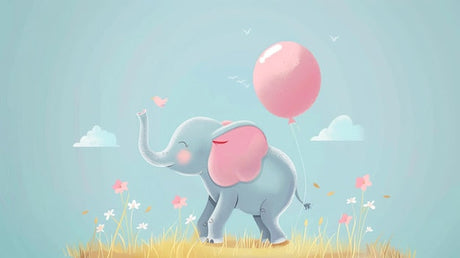 Elephant with pink balloon and stars design file showing intricate pattern details and soft color palette
