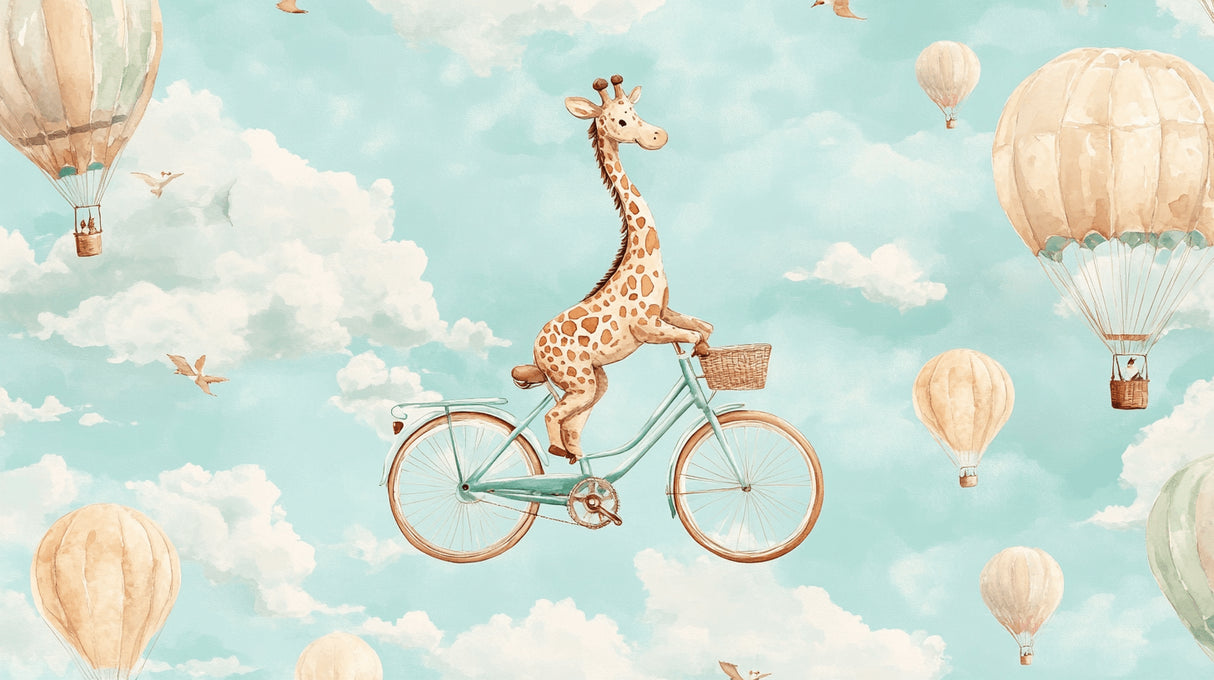 Giraffe cycling with hot air balloons design file showing full pattern details