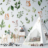 Playroom decorated with hamster and foliage wallpaper showing scale and pattern repeat