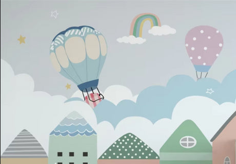 Hot air balloon and rainbow design file showing full pattern detail and soft pastel colors
