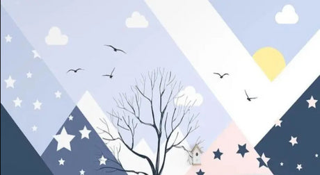 Mountain stars and tree design pattern showing full wallpaper detail and color scheme