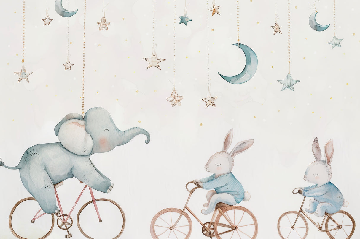 Design file of circus animals wallpaper showing detailed pattern and soft color palette