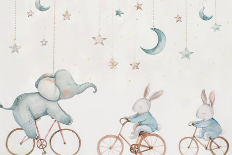 Design file of circus animals wallpaper showing detailed pattern and soft color palette