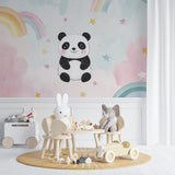 Baby room showcase of Panda wallpaper with matching pastel decor