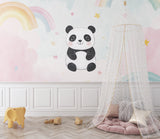 Playroom setting with Panda and rainbow wallpaper creating magical atmosphere