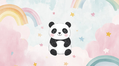 Panda with pastel rainbows and stars design file showing full pattern detail