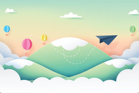 Paper airplane and hot air balloon design file showing full pattern and color details