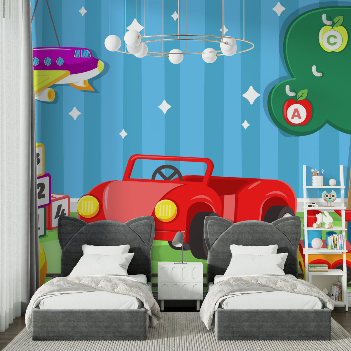 Adventure kids wallpaper creating a fun atmosphere in a child's study corner