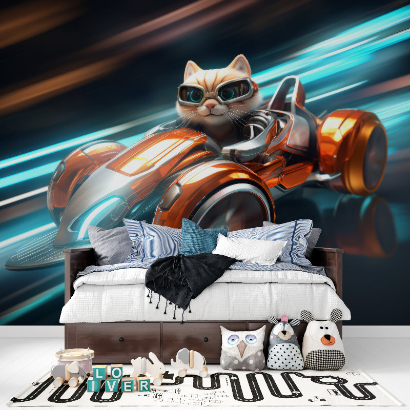 Kids racing wallpaper adds energy to modern teen bedroom space