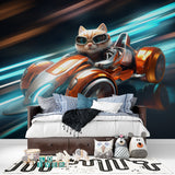 Kids racing wallpaper adds energy to modern teen bedroom space