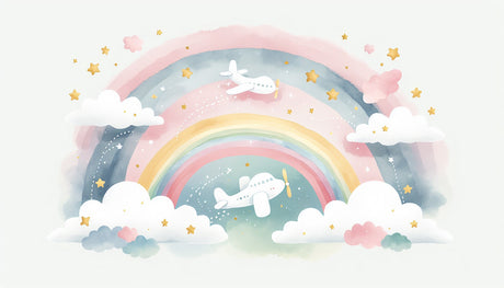Rainbow Airplane Wallpaper design file with dreamy pastel sky pattern and flying planes