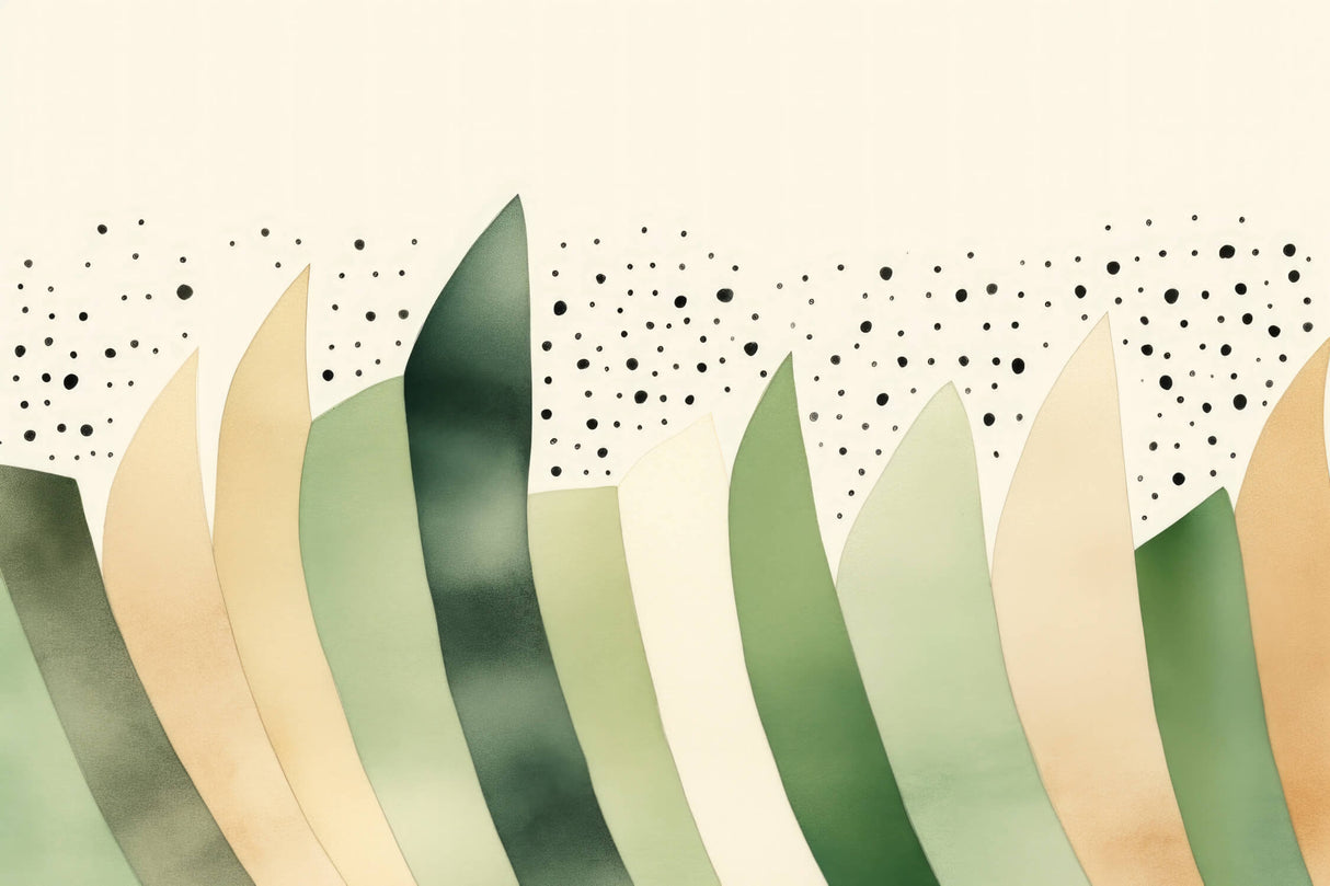 Design file of sage green abstract wallpaper pattern showing dots and flowing shapes