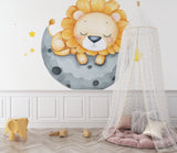 Baby lion wall mural creating cozy atmosphere in toddler's bedroom with reading nook