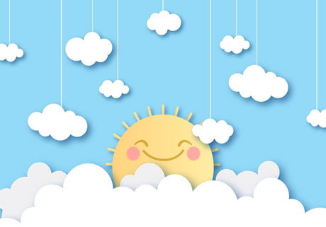 Design file of smiling sun and fluffy clouds wallpaper pattern showing cheerful details and true colors