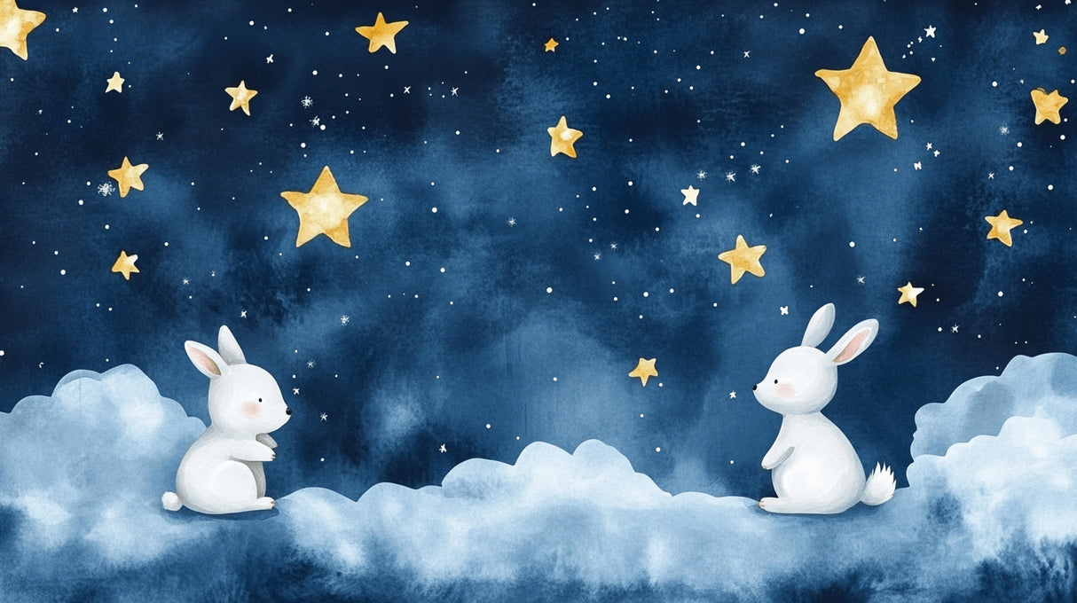 Bunny and stars design file showing delicate watercolor details and golden star pattern