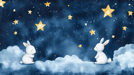 Bunny and stars design file showing delicate watercolor details and golden star pattern