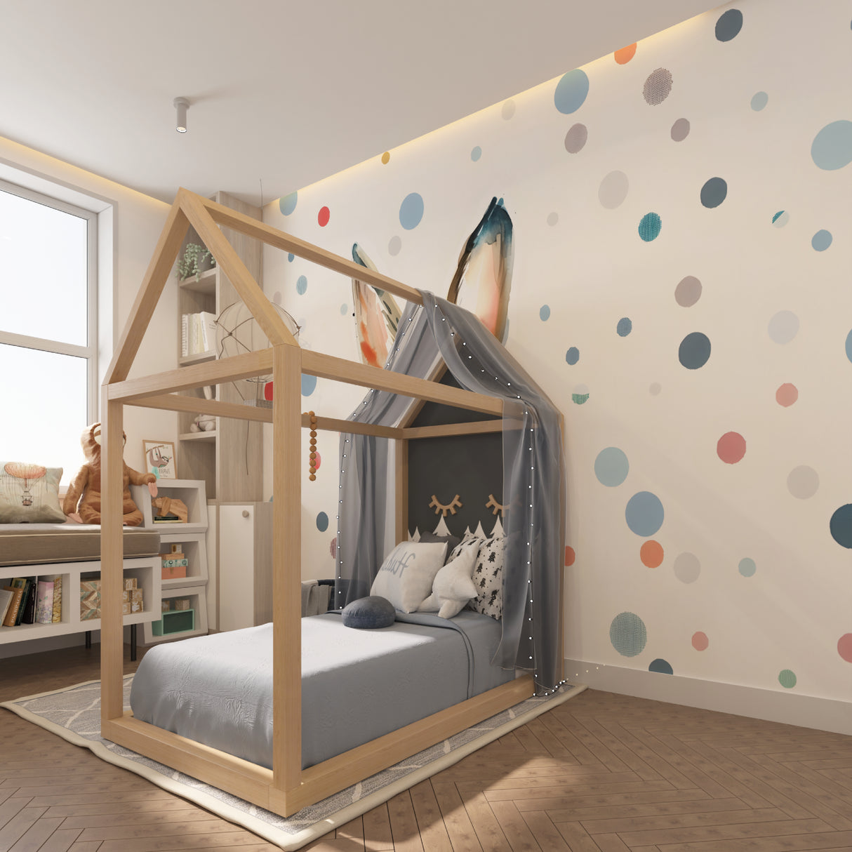 Kids Bunny Wallpaper creating magical atmosphere in playroom setting