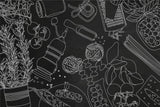 Black and white kitchen line art wallpaper design file showing detailed pattern and motifs