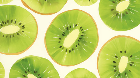 Fresh green kiwi fruit pattern design file showing detailed slices and seeds on white background