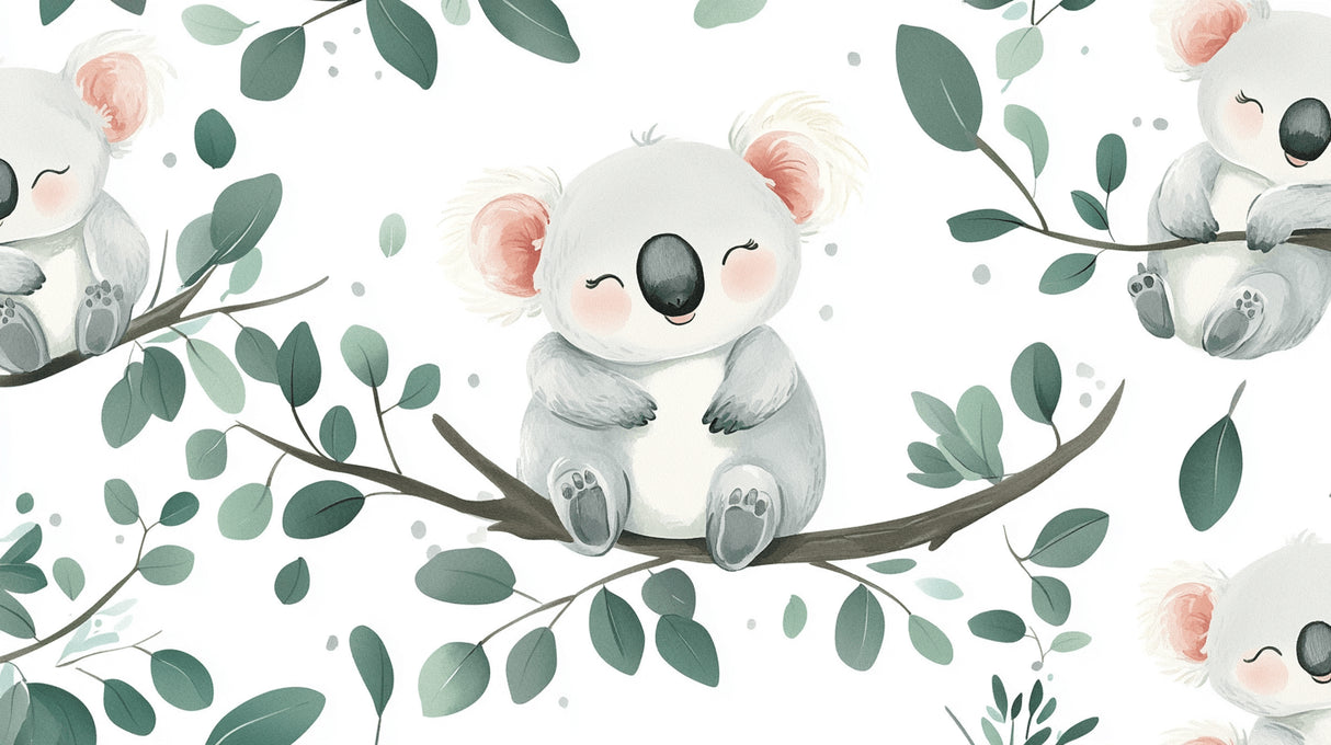 Koala and eucalyptus leaves design file showing watercolor pattern detail