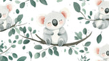 Koala and eucalyptus leaves design file showing watercolor pattern detail