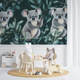 Eucalyptus wall mural creating depth in a small bedroom space