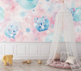 Koala nursery wallpaper creating a magical atmosphere in a modern baby room with white furniture