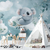 Cloud nursery wallpaper with koalas in a Scandinavian style baby room