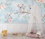 Australian nursery wallpaper showcased in a gender-neutral nursery with grey furniture