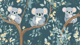 Koala nursery wallpaper design file showing detailed pattern with eucalyptus leaves and playful clouds