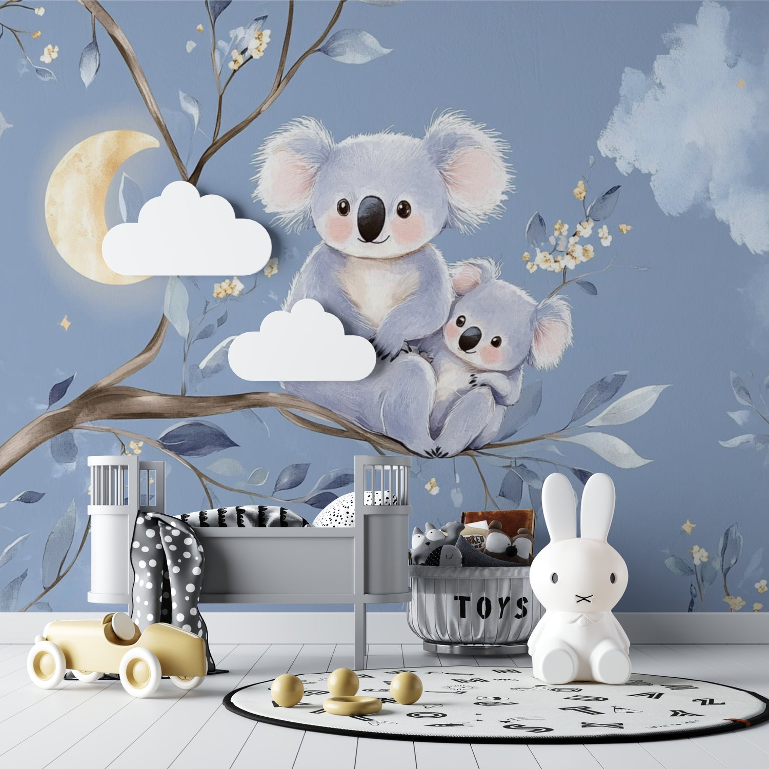 Koala Mural Wallpaper Dreamy Night Scene with Golden Moon
