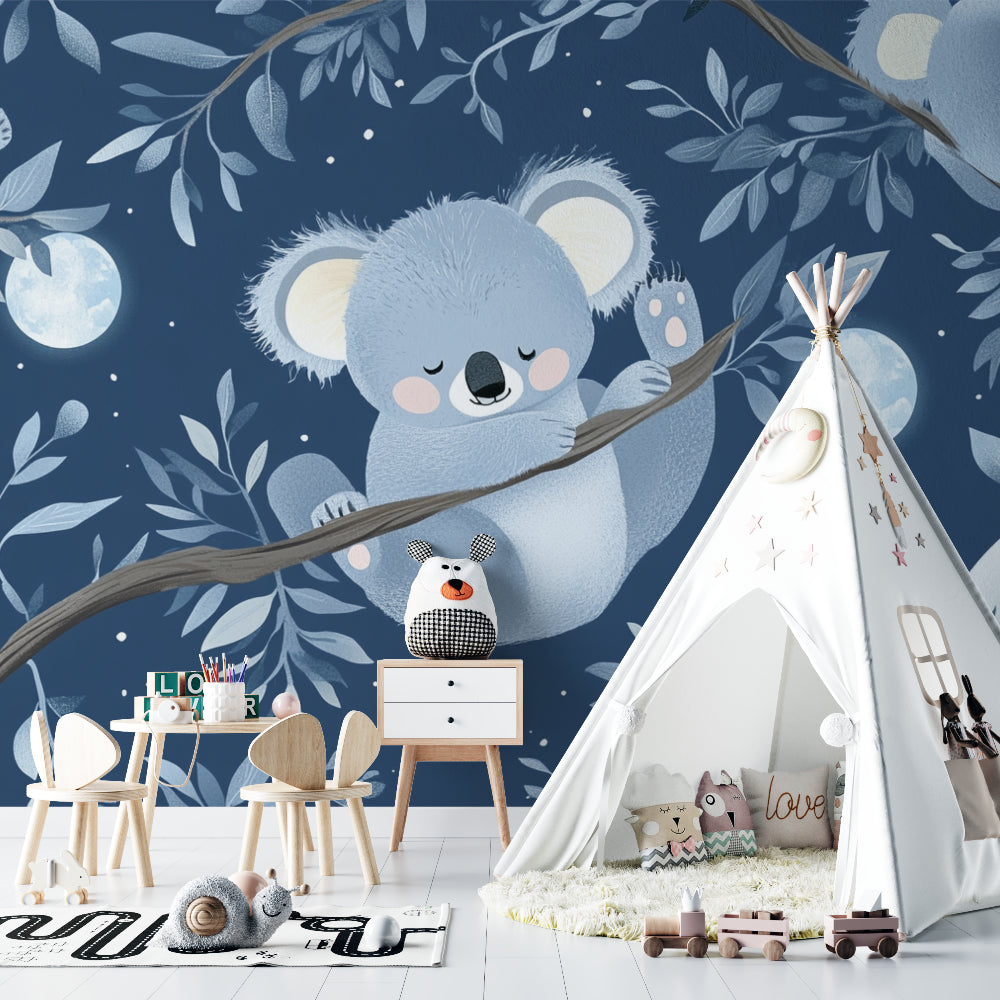 Night sky koala design transforming a minimal nursery into a magical space