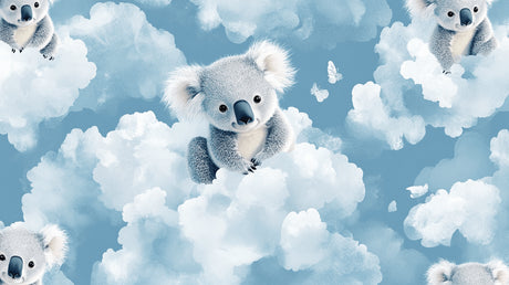 Design file of koala wallpaper pattern showing detailed cloud motifs and gentle color palette