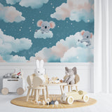 Playroom decorated with sweet koala and stars wallpaper design