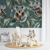 Eucalyptus forest wallpaper creating calm atmosphere in baby room