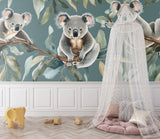 Australian koala wallpaper in modern home office with minimal furniture