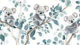 Design file showing sweet koala bears and eucalyptus leaves pattern on white background