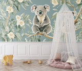 Koala wall mural featured in a playroom with sage green and cream color scheme