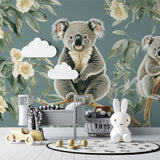 Australian koala wallpaper creating a focal point in a baby's nursery with natural decor