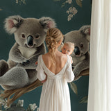 Koala nursery wallpaper transforming a white bedroom into a nature-inspired haven