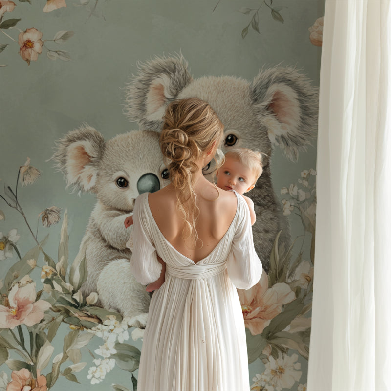 Sweet koala mural wallpaper creating a reading nook in a children's bedroom